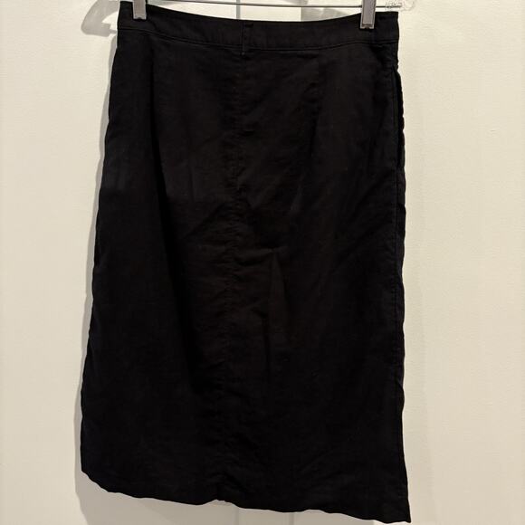 Banana Republic Skirt Womens Size 6 Black Linen Blend Midi Pockets Front Slit - Picture 6 of 12